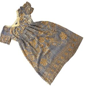 Molave grey silk blend and yellow velvet mini dress with beading